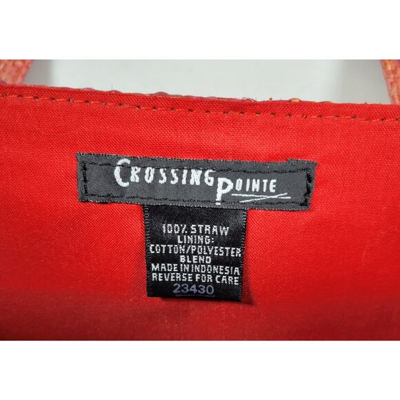 Crossing Pointe Raffia Beach Bag 14" Pink Brown Colorblock Tan Straw Diamond - Picture 3 of 16